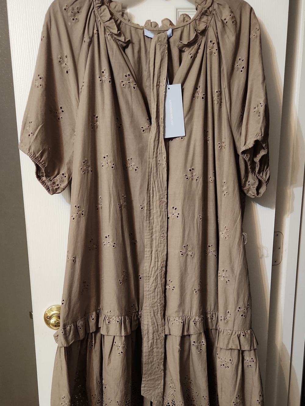 Antonio Melani 100% Cotton Eyelet Dropwaist Belted Midi Dress